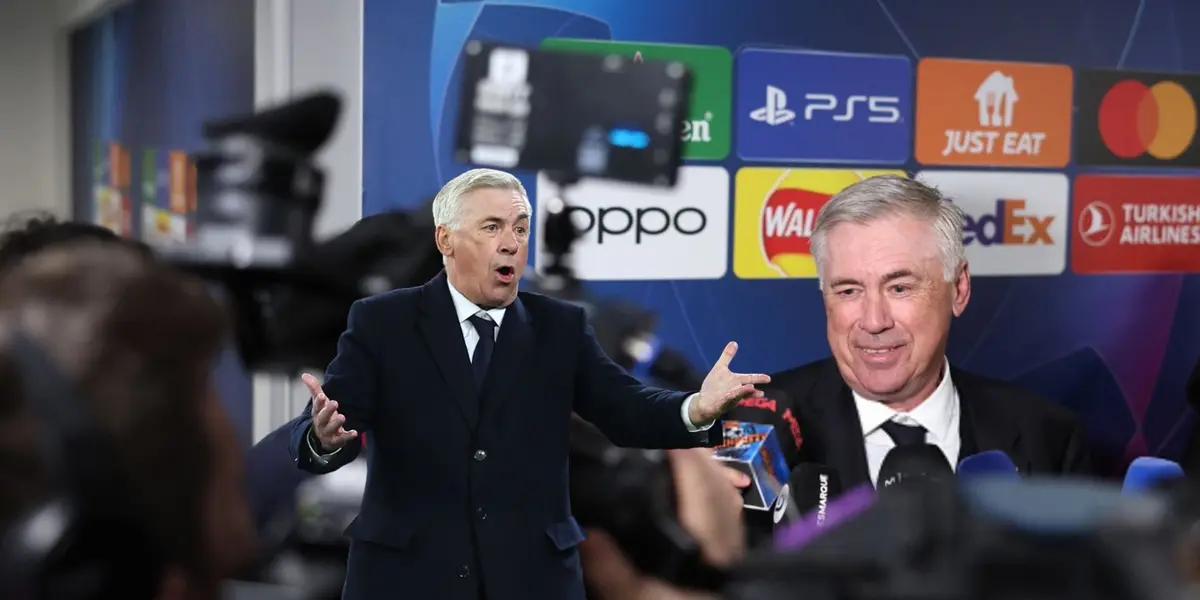 Carlo Ancelotti complains during the match but he smiles after the game with journalists.