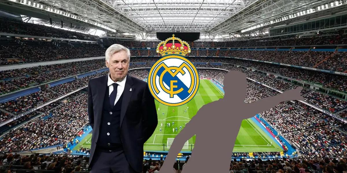 Carlo Ancelotti smiling as the Real Madrid manager at the Santiago Bernabeu.