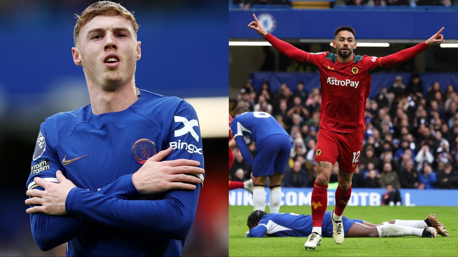 Chelsea losing 2-1 at Stamford Bridge to Wolves at HT.