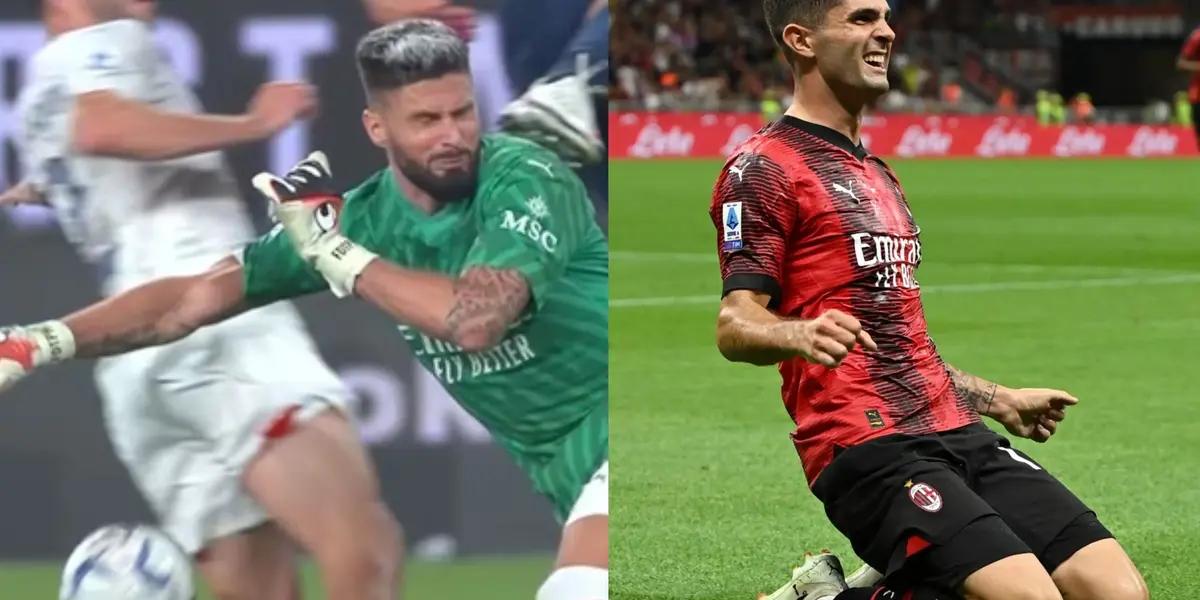 Christian Pulisic and his reaction to seeing that Milan won with Giroud as goalkeeper