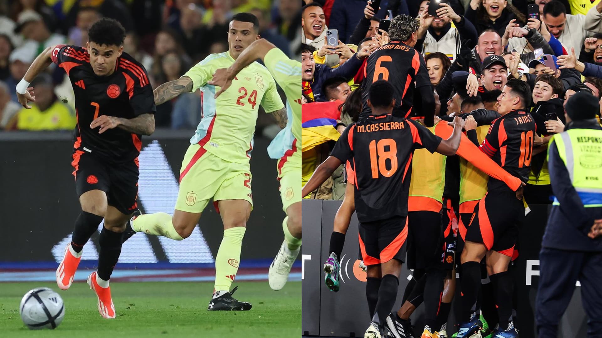 Colombia defeats Spain 1-0 in a friendly match in London, England.