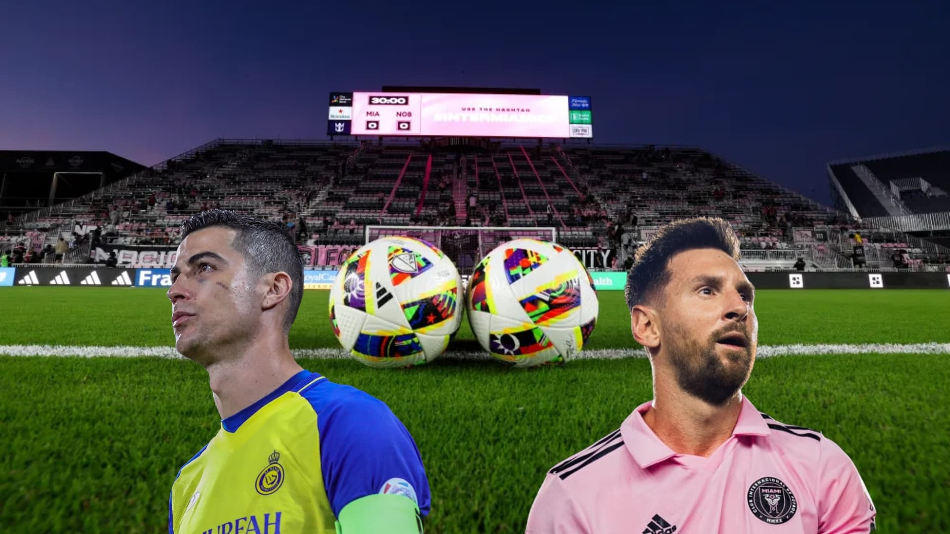 Cristiano Ronaldo and Lionel Messi focused with their teams.