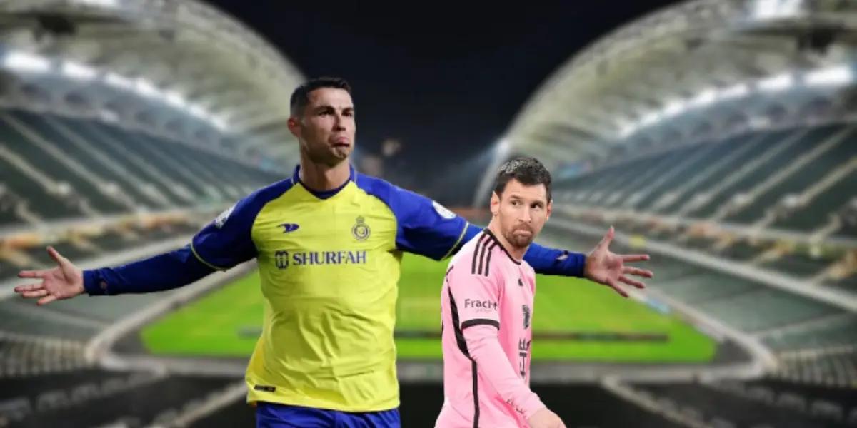 Cristiano Ronaldo celebrates a goal in an Al-Nassr uniform