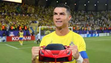 Cristiano Ronaldo celebrates an Al Nassr win with the fans.