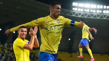 Cristiano Ronaldo celebrates his goal with Al Nassr by doing the "SIU" celebration.