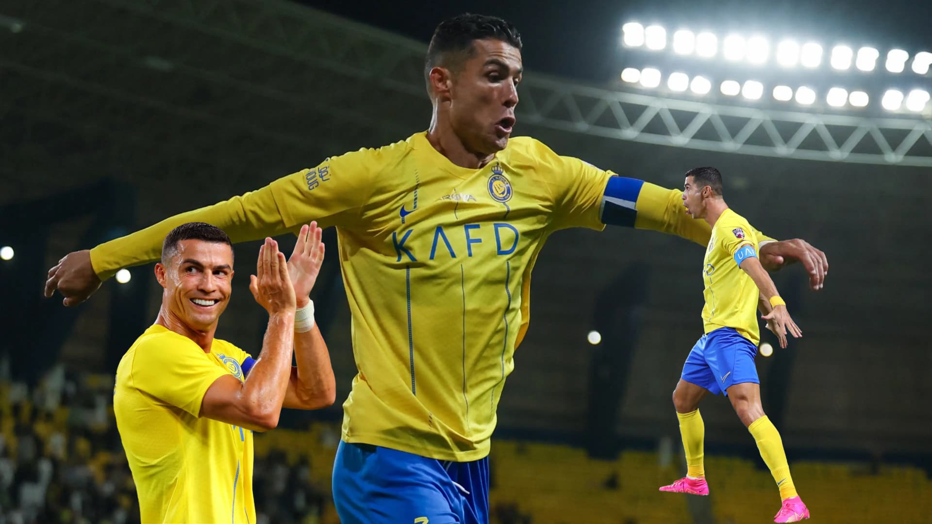 Cristiano Ronaldo celebrates his goal with Al Nassr by doing the "SIU" celebration.