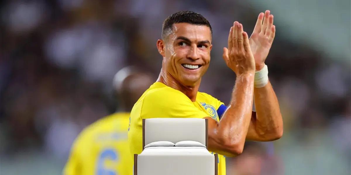 Cristiano Ronaldo claps his hands while playing for Al Nassr on the pitch.