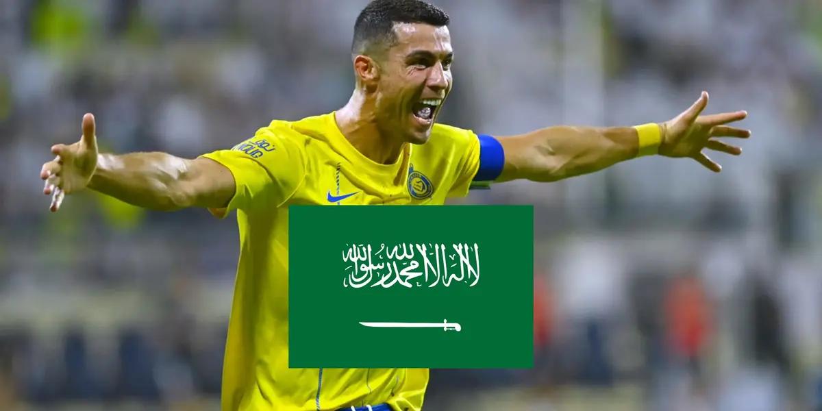 Cristiano Ronaldo happy as Al Nassr scores a goal in Saudi Arabia.