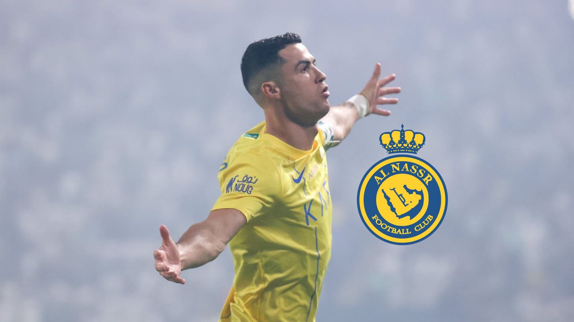 Cristiano Ronaldo opens his arms out to celebrate a goal he scored for Al Nassr.