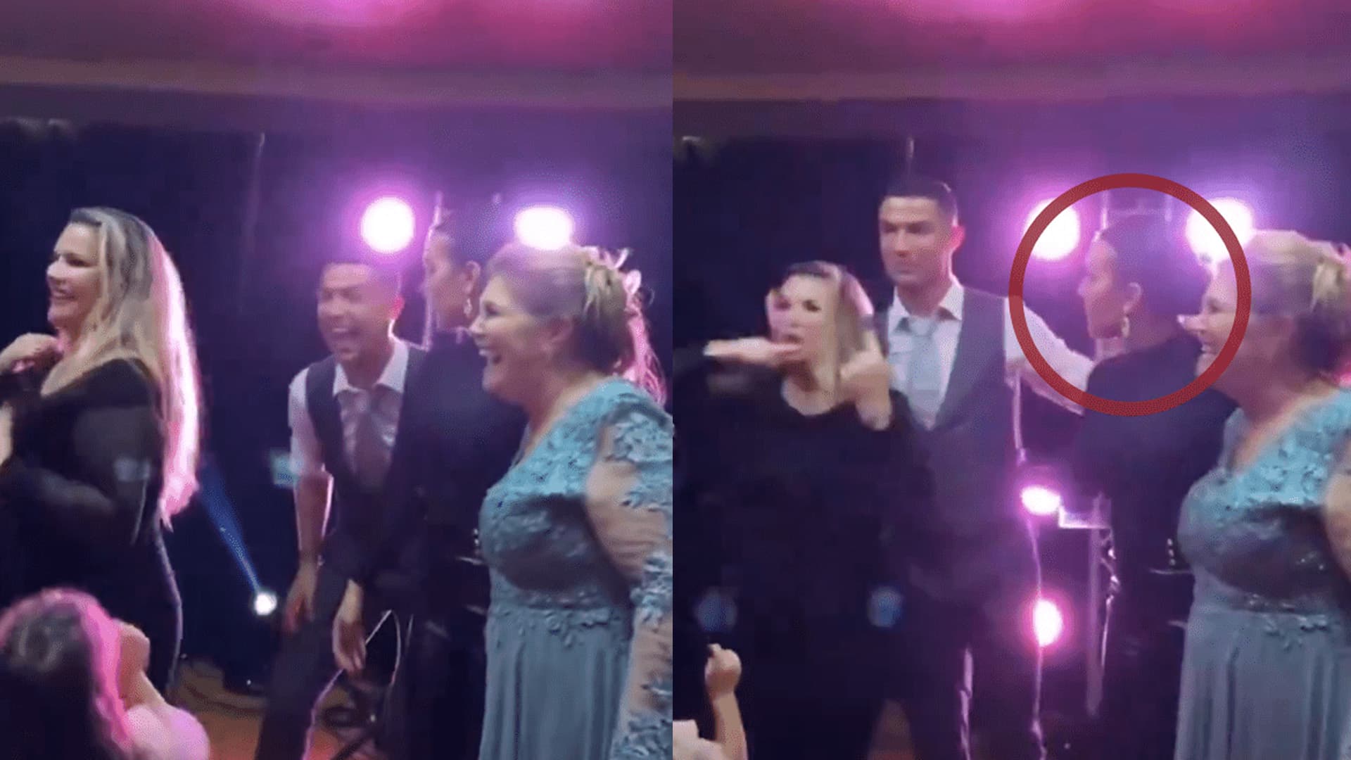 Cristiano Ronaldo receives a strong look from Georgina Rodríguez at the New Year's celebration.