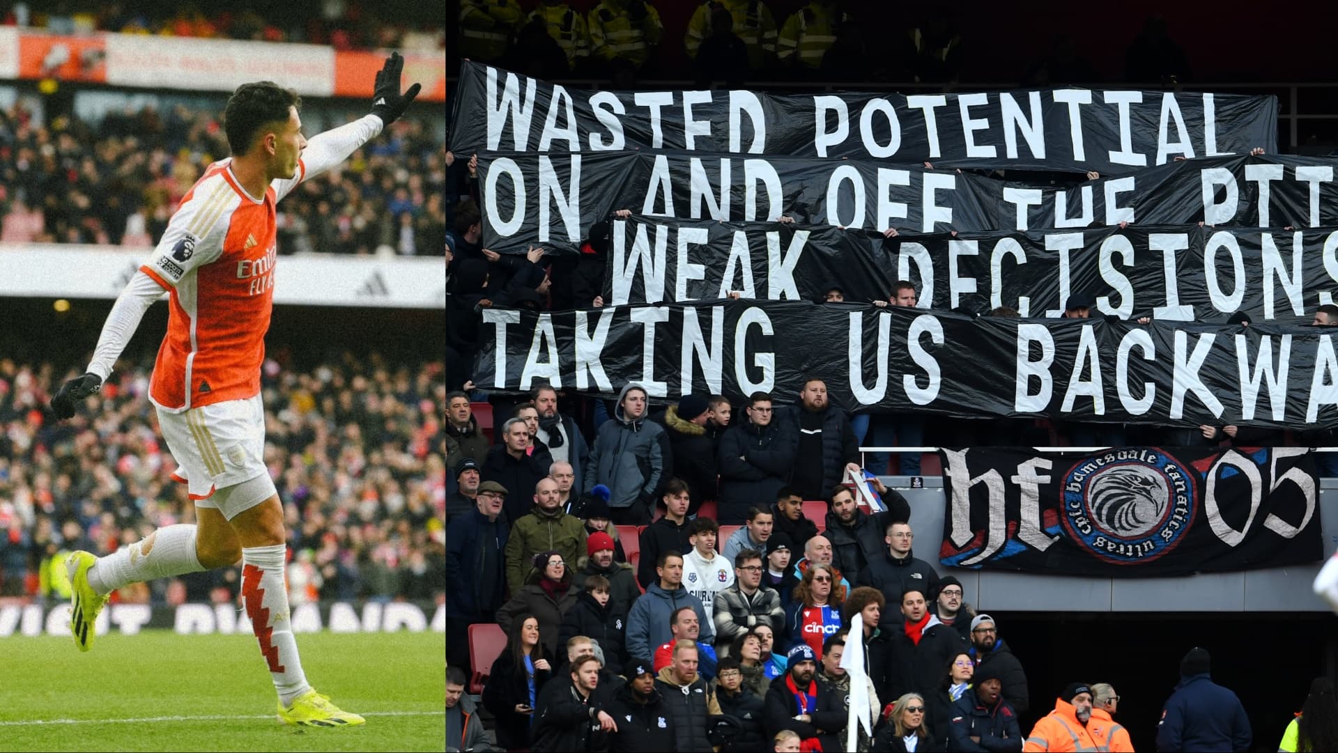 Crystal Palace fans not happy after their 5-0 defeat to Arsenal in the Emirates.