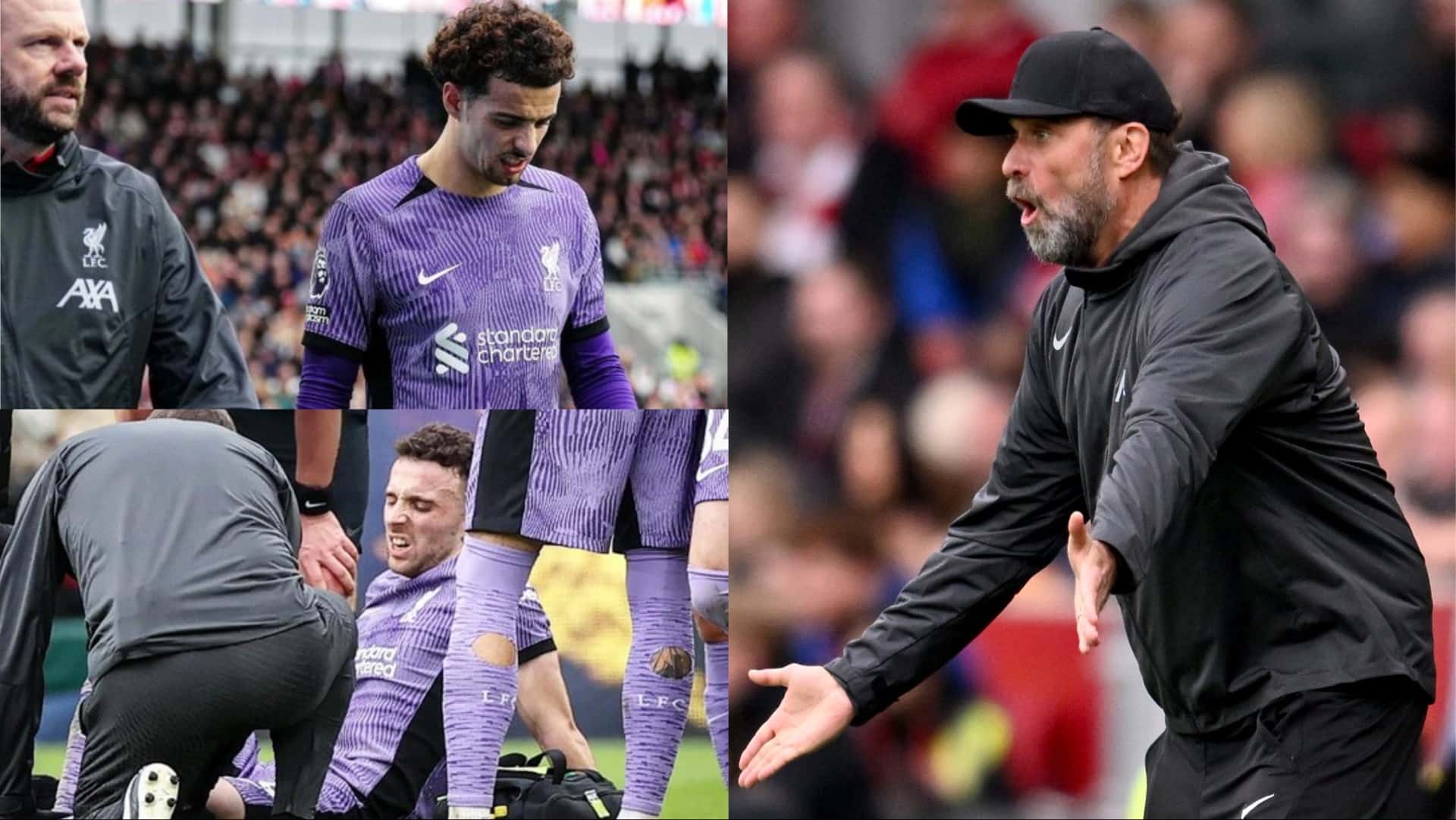 Curtis Jones and Diogo Jota were both injured in the first half of Liverpool vs Brentford.