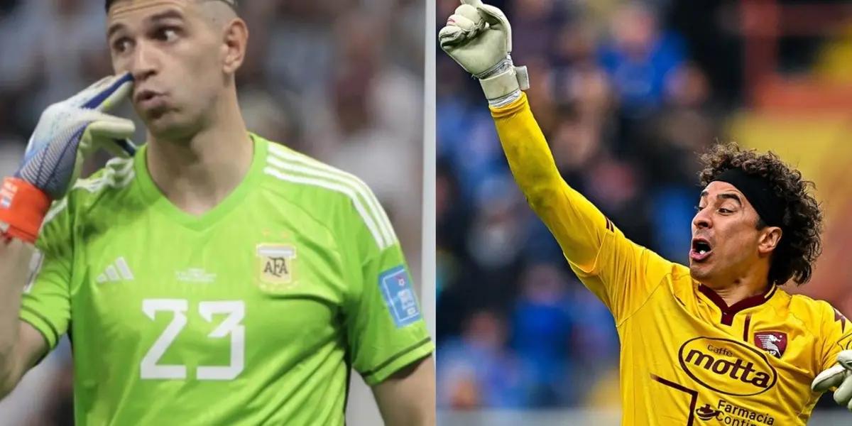 Dibu Martinez with the Argentina jersey and Guillermo Ocho with Salernitana jersey.