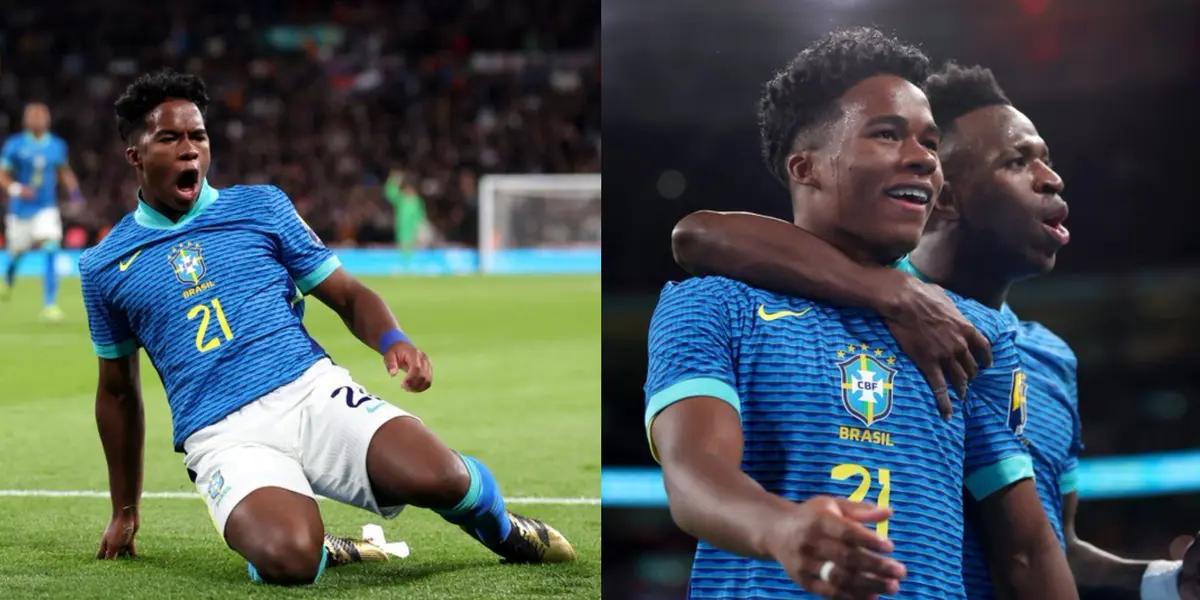 Endrick scores the only goal in the game as Brazil wins 1-0 in Wembley Stadium.