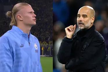 Erling Haaland did not play the entire match against Borussia Dortmund due to Pep's decision and here is how he reacted