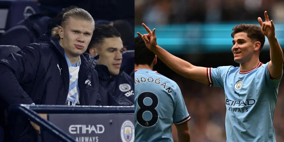 Erling Haaland is not available vs Man City, however, cameras are still aware of him.