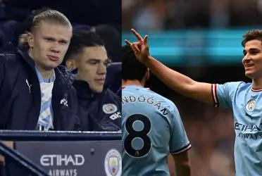 Erling Haaland is not available vs Man City, however, cameras are still aware of him.