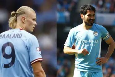 Erling Haaland tried to get the game-winner at Manchester City and reacted to a teammate's missed chance