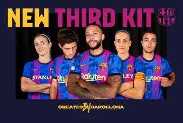 FC Barcelona's new third kit pays homage to their female team, the city of Barcelona and the whole of Catalonia. The kit will be worn by both the male and female teams in the UEFA Champions League only.