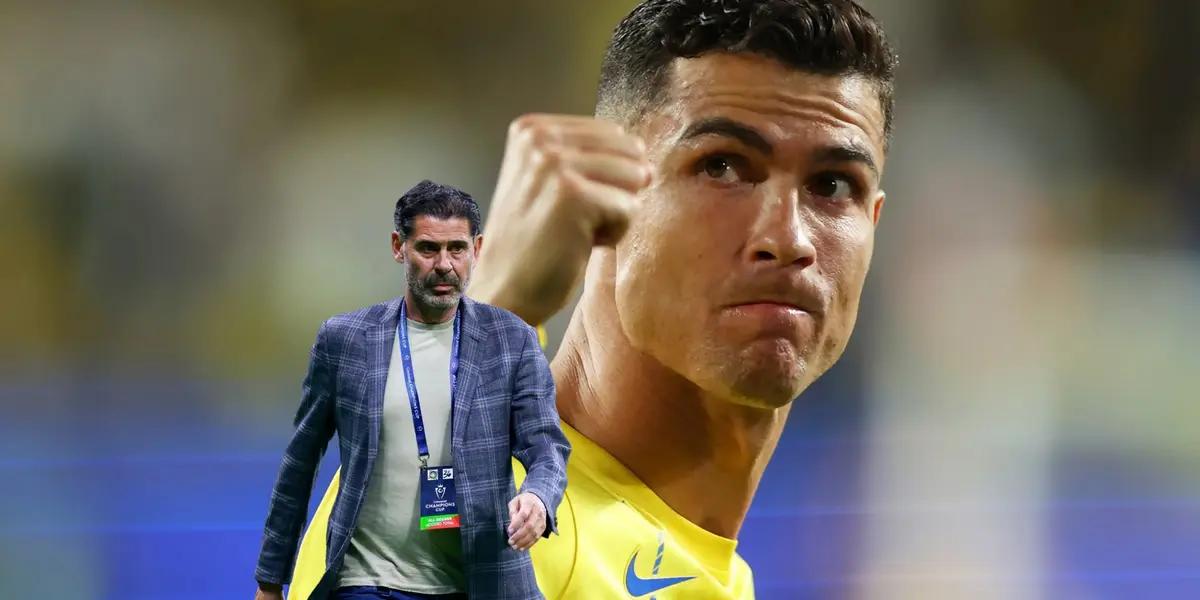 Fernando Hierro walks as the Chivas sporting director while Cristiano Ronaldo makes a fist.