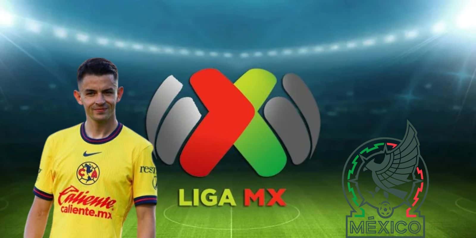 Fidalgo con América y el logo de Liga MX y de la Selección/FOTO: TV Azteca