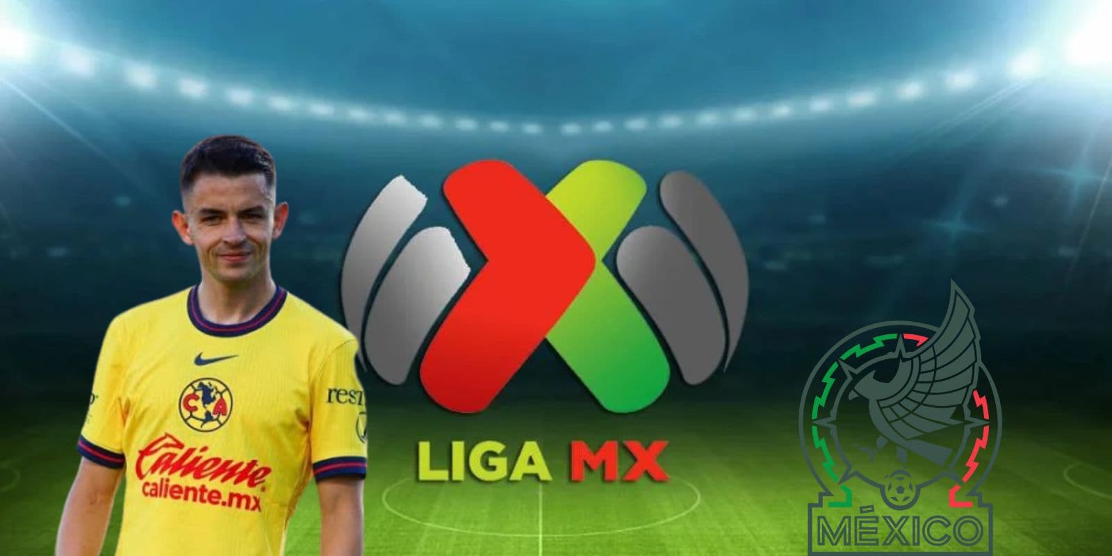 Fidalgo con América y el logo de Liga MX y de la Selección/FOTO: TV Azteca