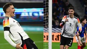 Florian Wirtz and Kai Havertz score for Germany against France.