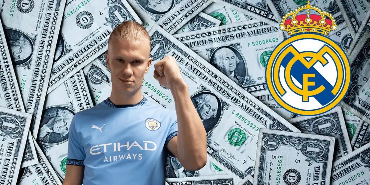 Haaland con el escudo del Madrid/FOTO: Manchester City