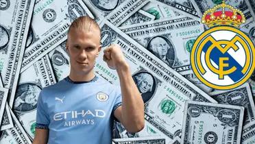 Haaland con el escudo del Madrid/FOTO: Manchester City