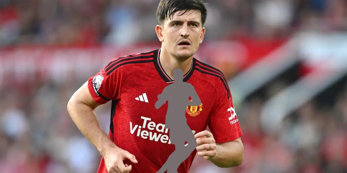 Harry Maguire concentrated while playing for Manchester United.