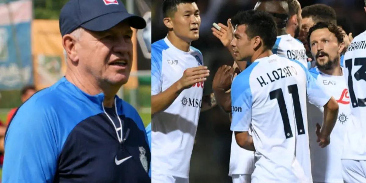 Hirving Lozano met with Javier Aguirre during the friendly match between Napoli and Mallorca