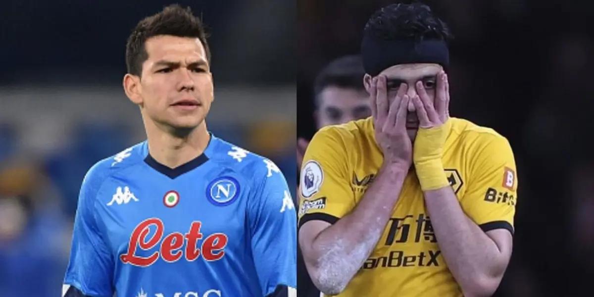 Hirving Lozano receives a low blow from Raúl Jiménez's hits