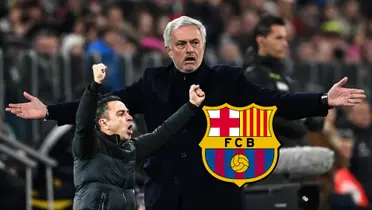 Jose Mourinho confused while Xavi celebrates an FC Barcelona victory.