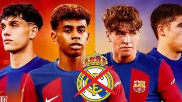 Jóvenes del Barca y escudo del Madrid/FOTO: Sport