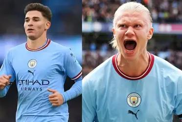 Julian Alvarez and Erling Haaland will compete and this is how the Norwegian reacts to the great effort of the Argentine