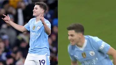 Julian Alvarez shinning against Burnley early in the first half.