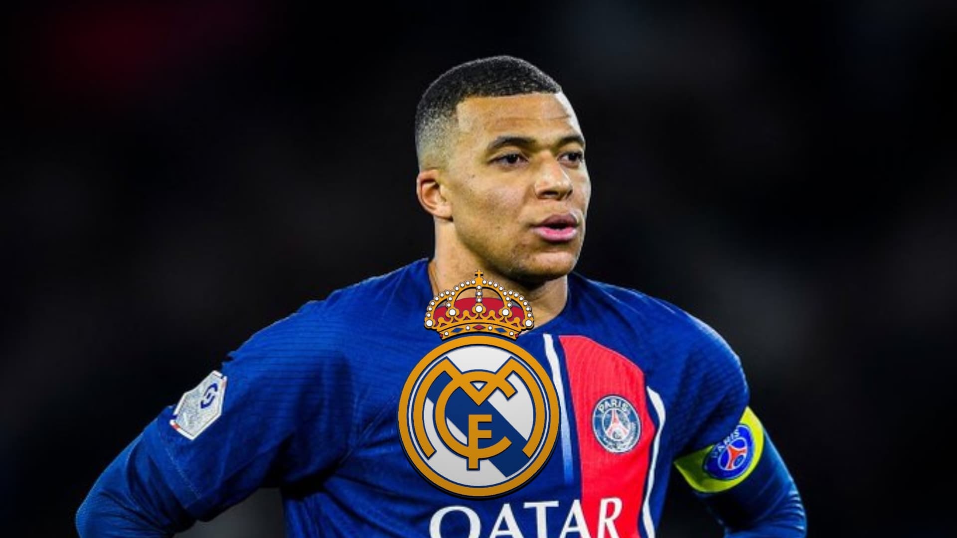 Kylian Mbappé focused while wearing the captain armband with PSG.