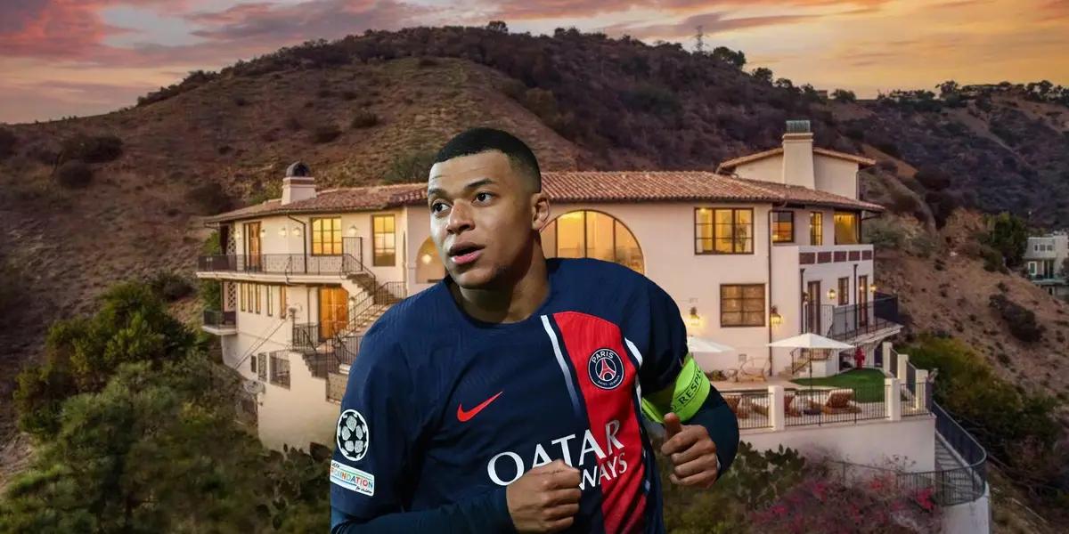 Kylian Mbappé playing football with a PSG jersey in the Champions League.