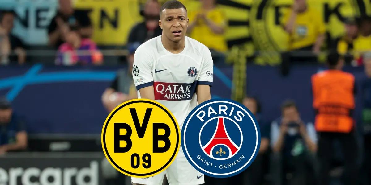 Kylian Mbappé shows frustration in the Dortmund vs PSG match in Germany.