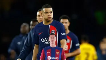 Kylian Mbappé tired after a PSG match and Robert Lewandowski poses for a picture.