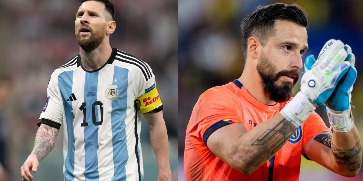 Lionel Messi and Galindez with a gesture of respect between them at the end of the match