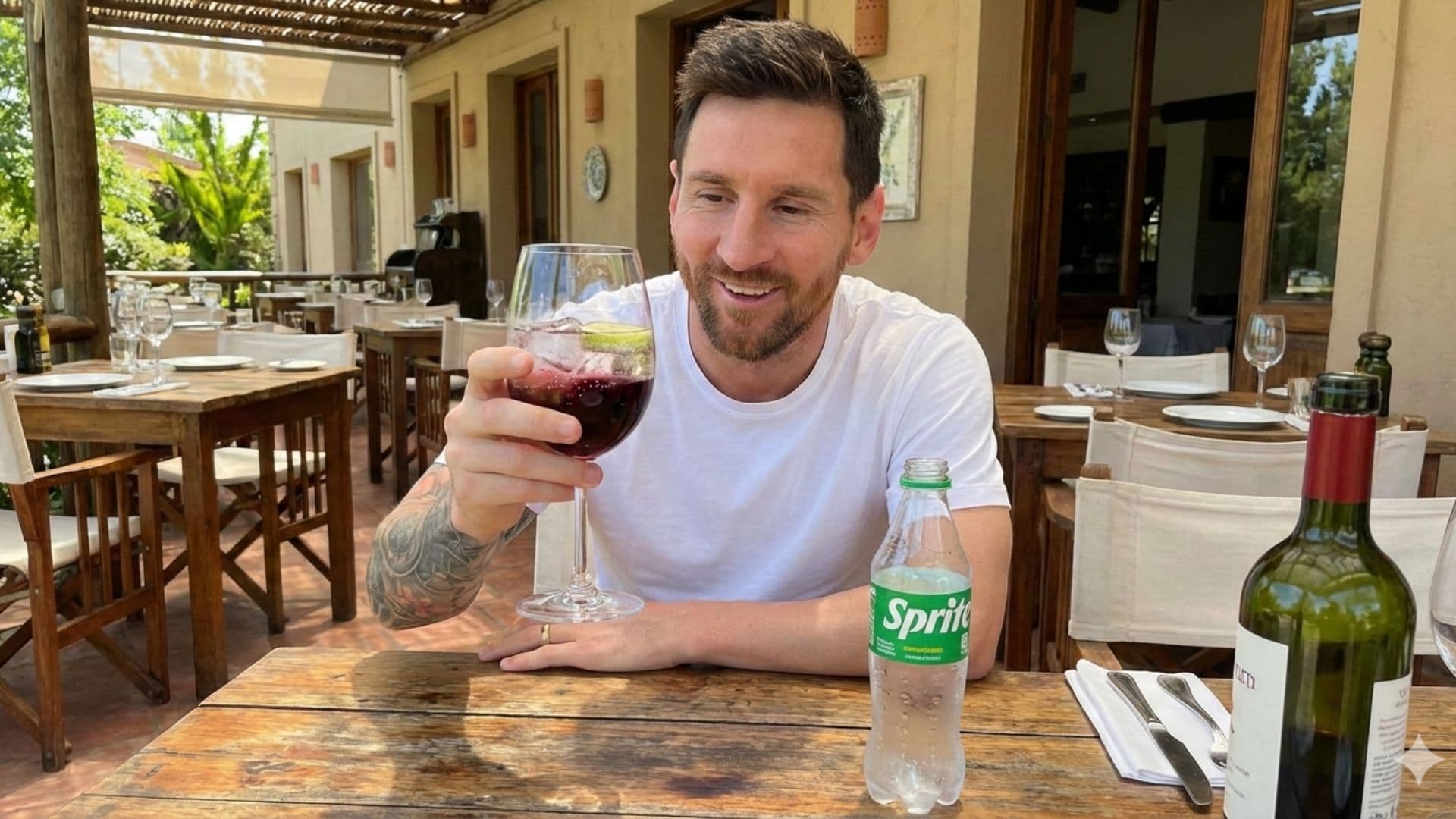 Lionel Messi confessed that he likes to drink wine with Sprite - Picture created with AI