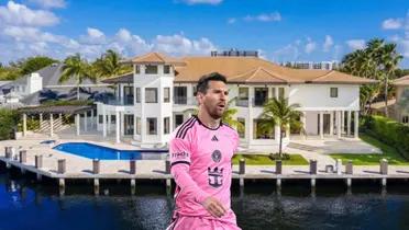 Lionel Messi focused in an Inter Miami game with the background of his house in Miami.