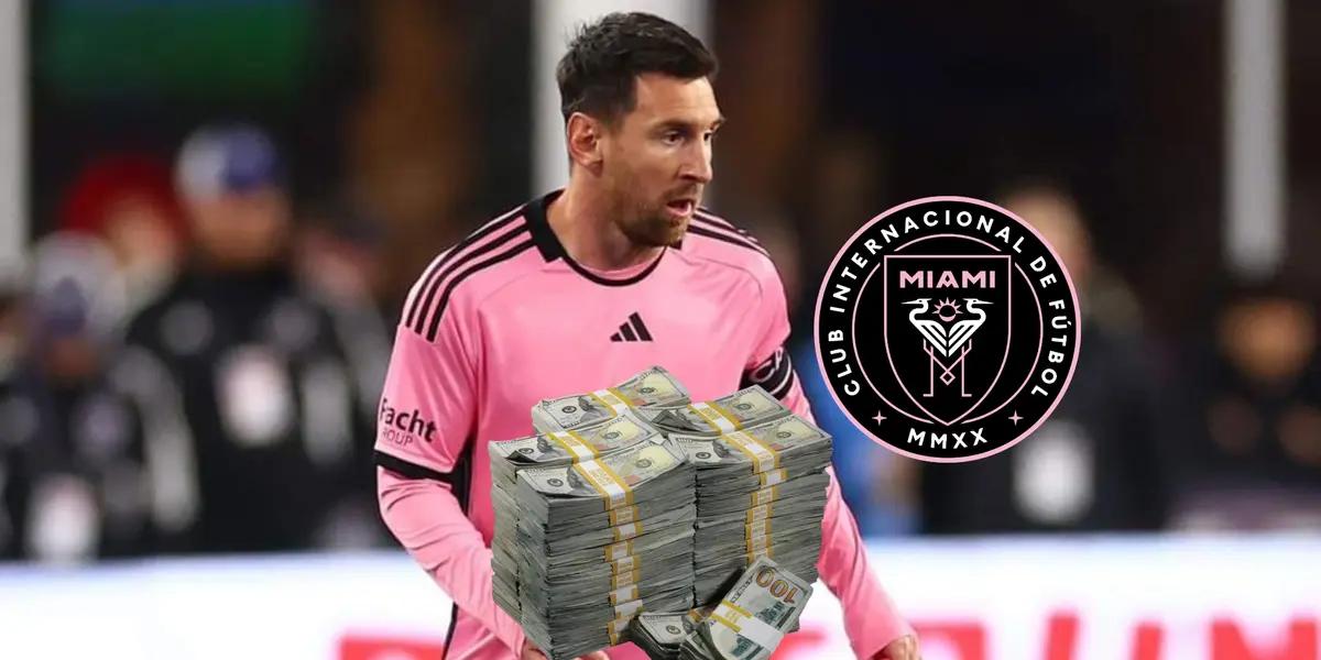 Lionel Messi looking at the ground during an Inter Miami game.