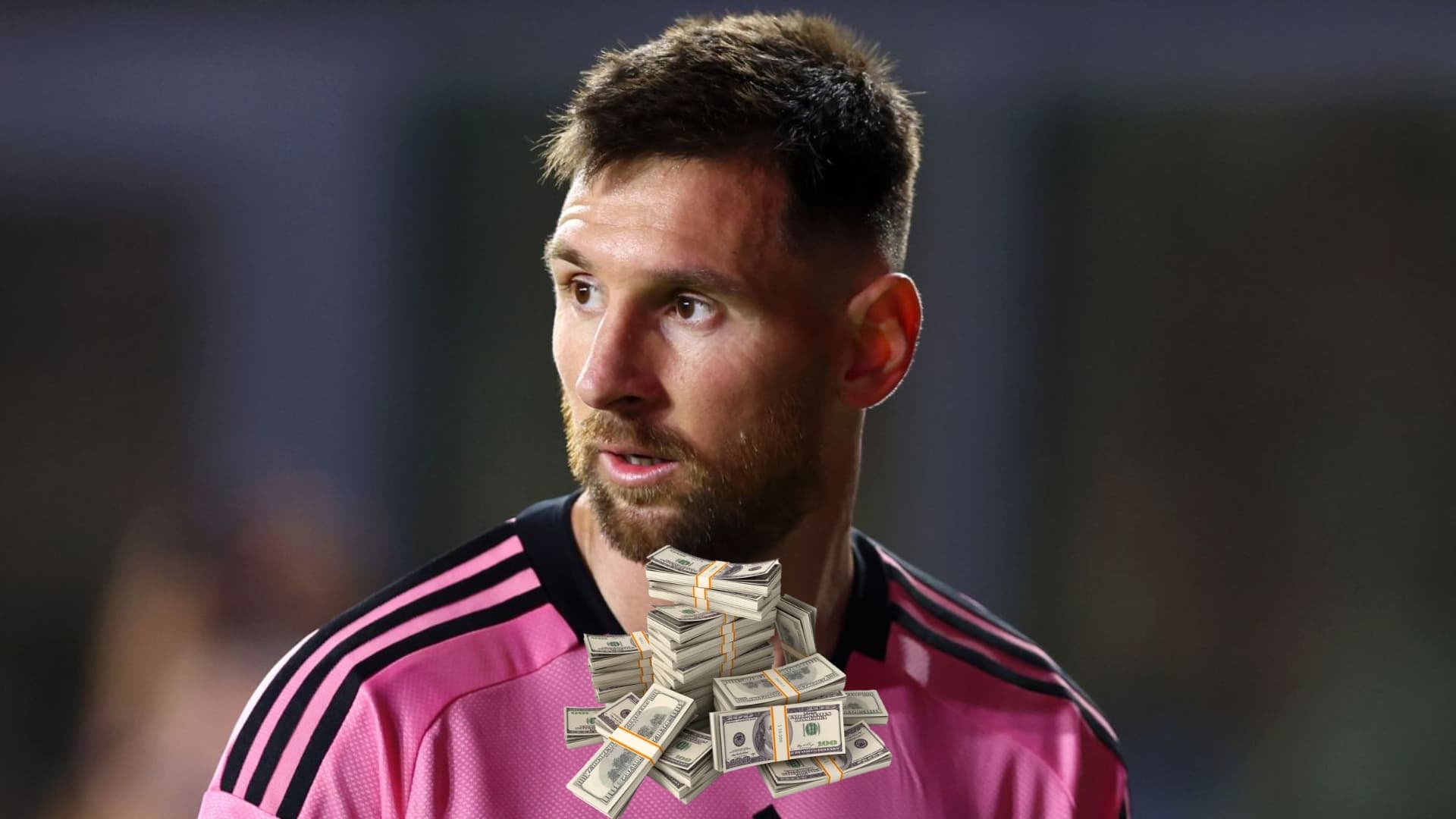 Lionel Messi observing the Inter Miami game on the pitch.