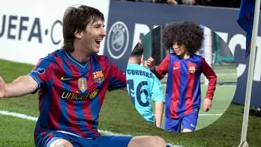 Lionel Messi y Adam Qaroual. Foto: redes de Barcelona e Instagram.