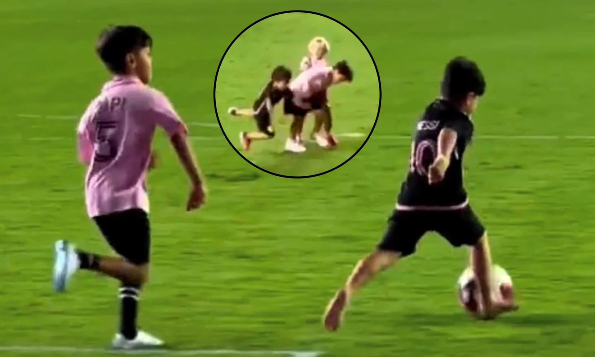 Lionel Messi's sons having a great time and some tackles during Nashville SC vs Inter Miami
