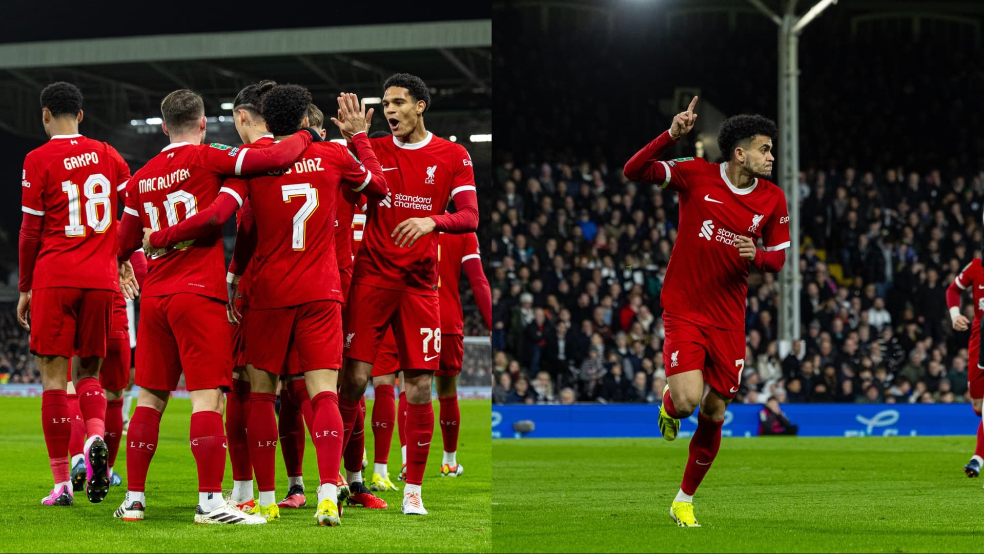 Liverpool are 45 minutes away from making the EFL Cup final after Luis Diaz's opener.