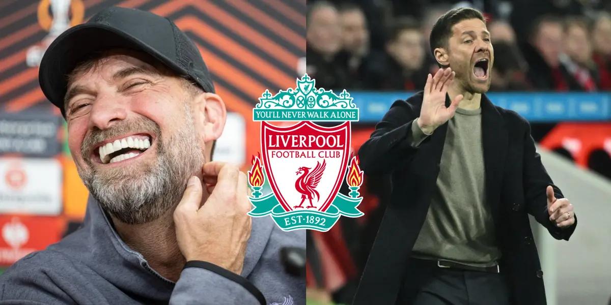 Liverpool's Jurgen Klopp reacts to Xabi Alonso not replacing him next season.