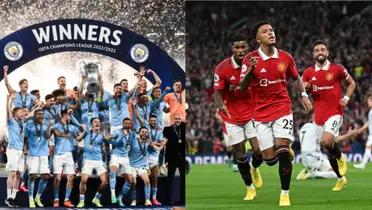 Manchester City won a treble including the Champions League while Man United was valued at a record high.